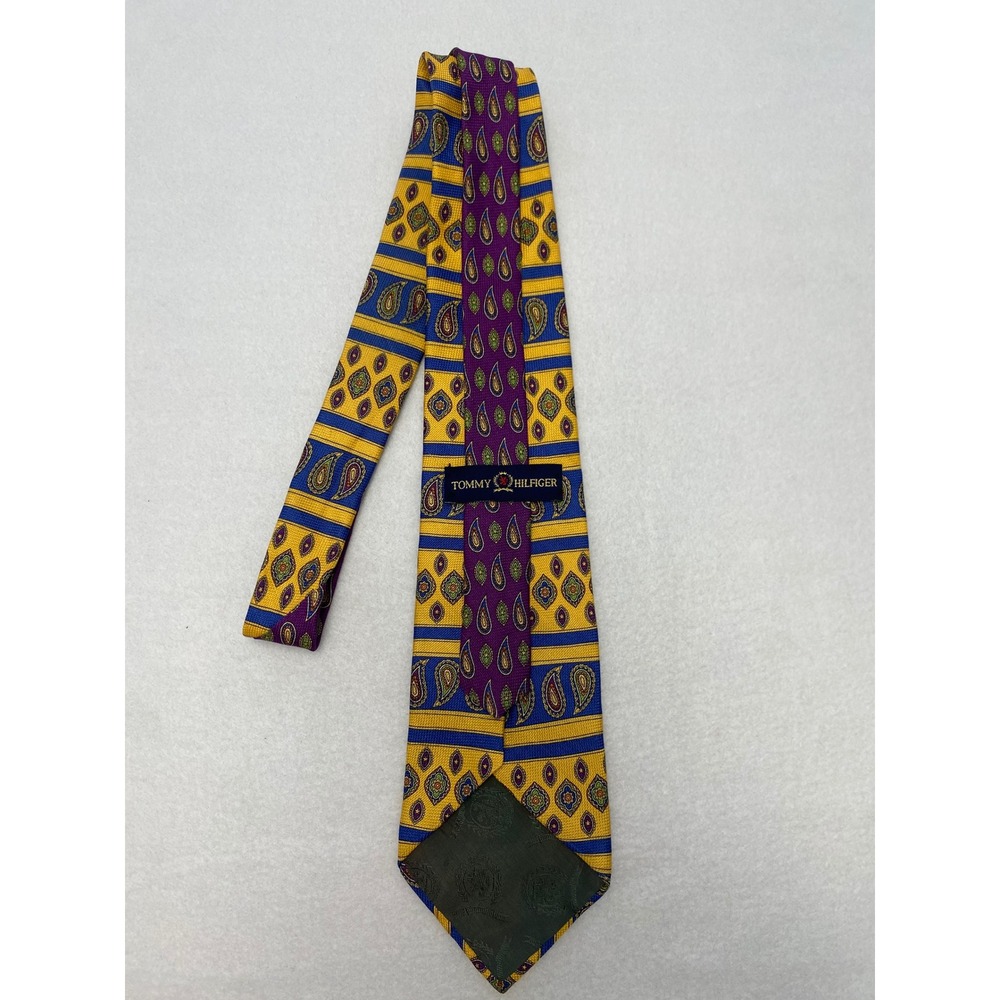 Tommy Hilfiger Mens Silk Paisley‎ Necktie Blue Yellow Purple Business Formal - Picture 3 of 5